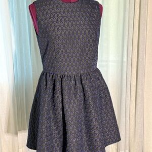 Silk Blend Black & Blue Embroidered Cocktail Dress